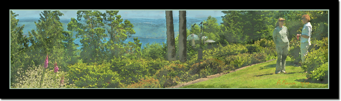 garden on hill overlooking water