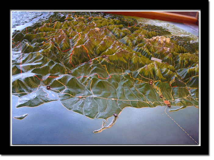 Olympic Mountains in relief, viewing from the north